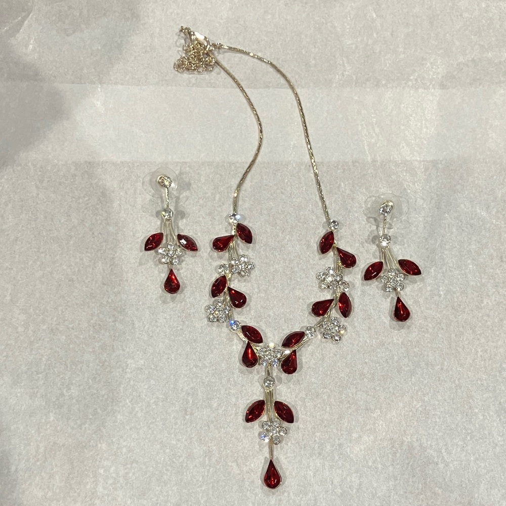 Elegant Red and Silver Jewelry Set